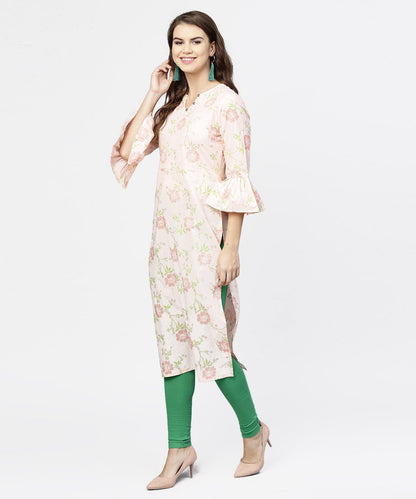 Women's Peach 3/4Th Flared Sleeve Cotton Kurta
