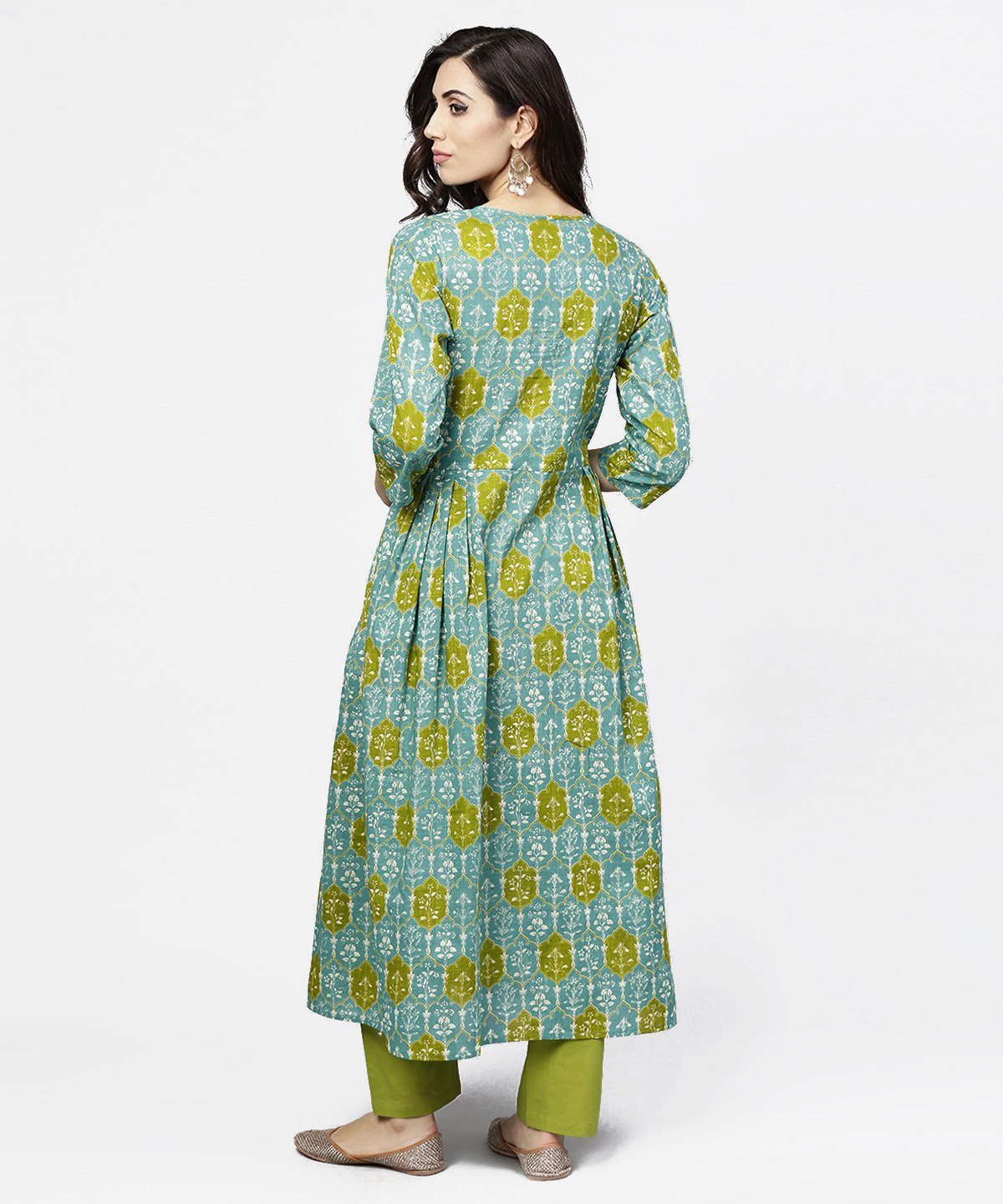 Women's Blue 3/4Th Sleeve Cotton A-Line Kurta