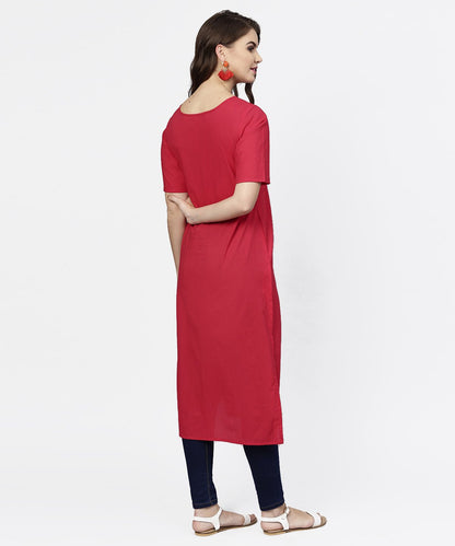 Women's Maroon Half Sleeve Cotton Multi Slit Kurta