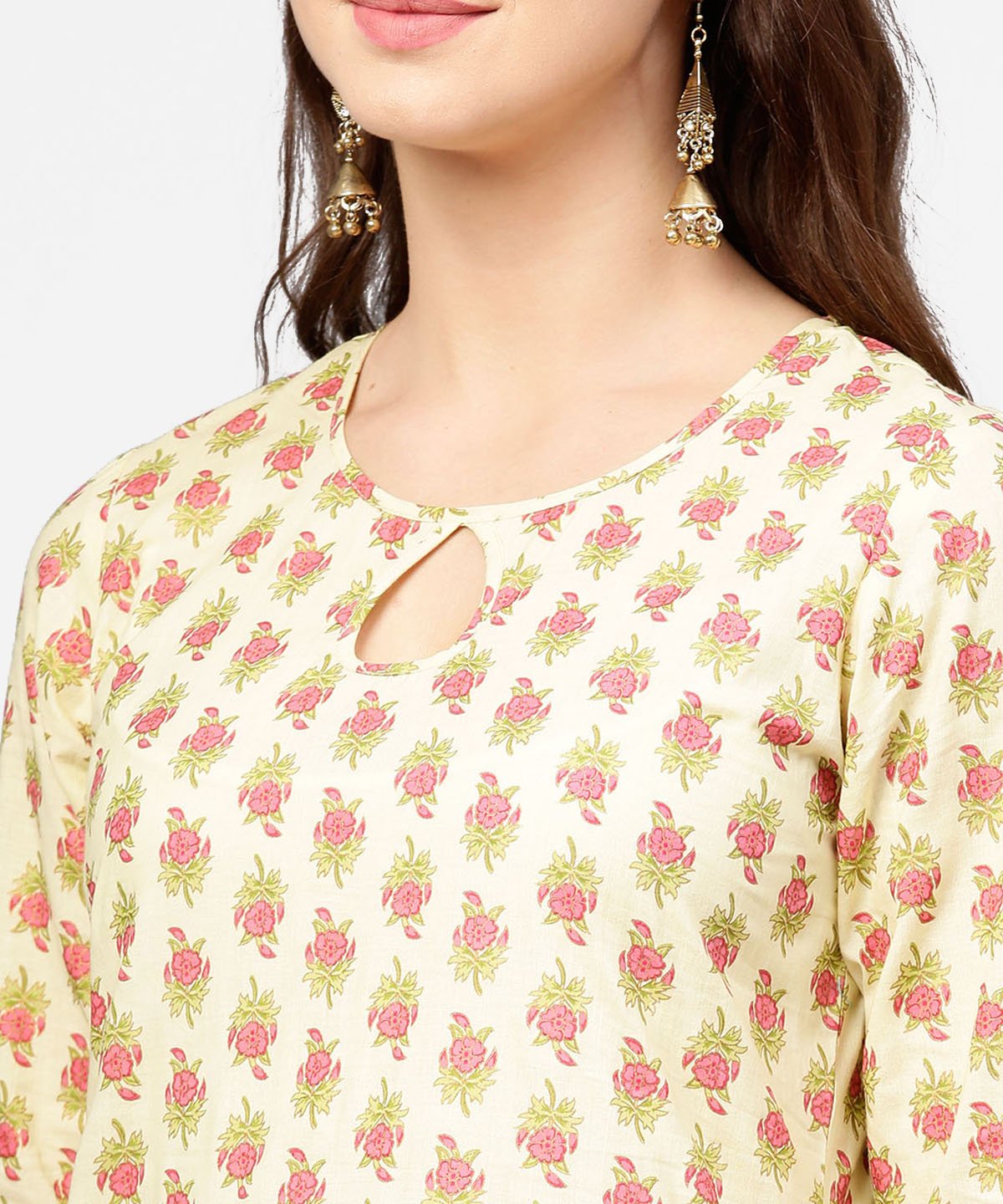 Women's Yellow & Red Printed 3/4Th Sleeve Cotton Kurta With Sharara