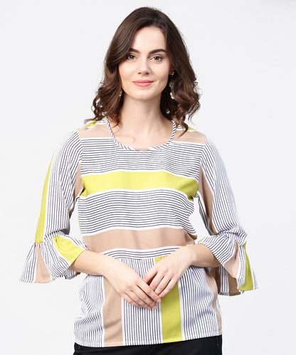 Women's Blue Stripes 3/4Th Sleeve Crop Tops