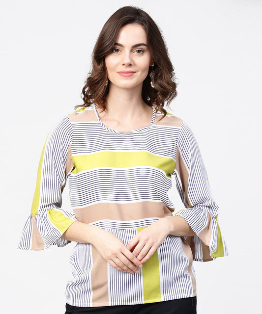 Women's Blue Stripes 3/4Th Sleeve Crop Tops