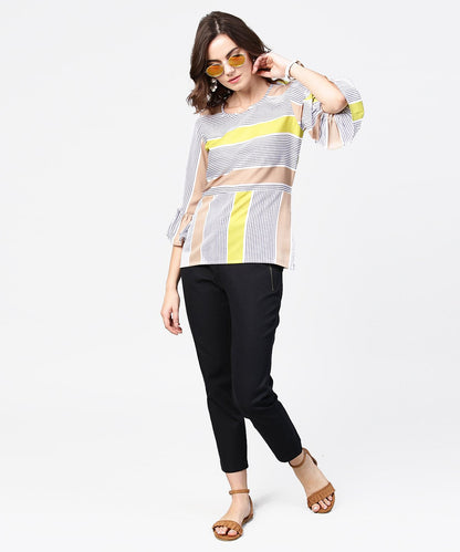 Women's Blue Stripes 3/4Th Sleeve Crop Tops