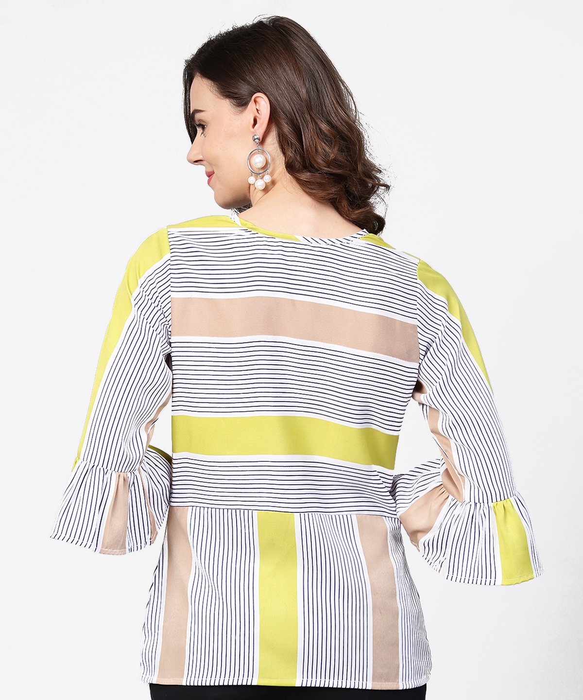 Women's Blue Stripes 3/4Th Sleeve Crop Tops