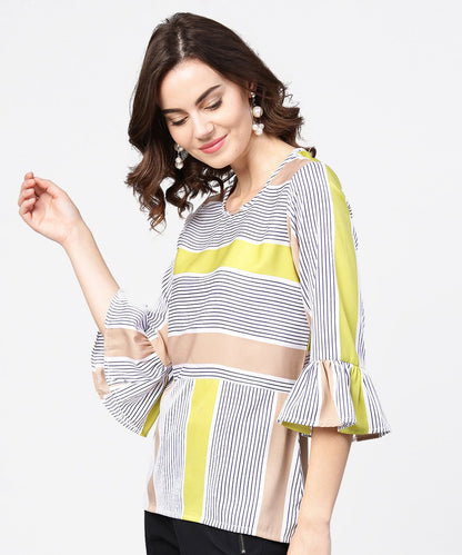 Women's Blue Stripes 3/4Th Sleeve Crop Tops