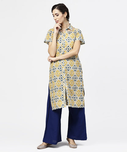 Women's Blue Short Sleeve Cotton Kurta