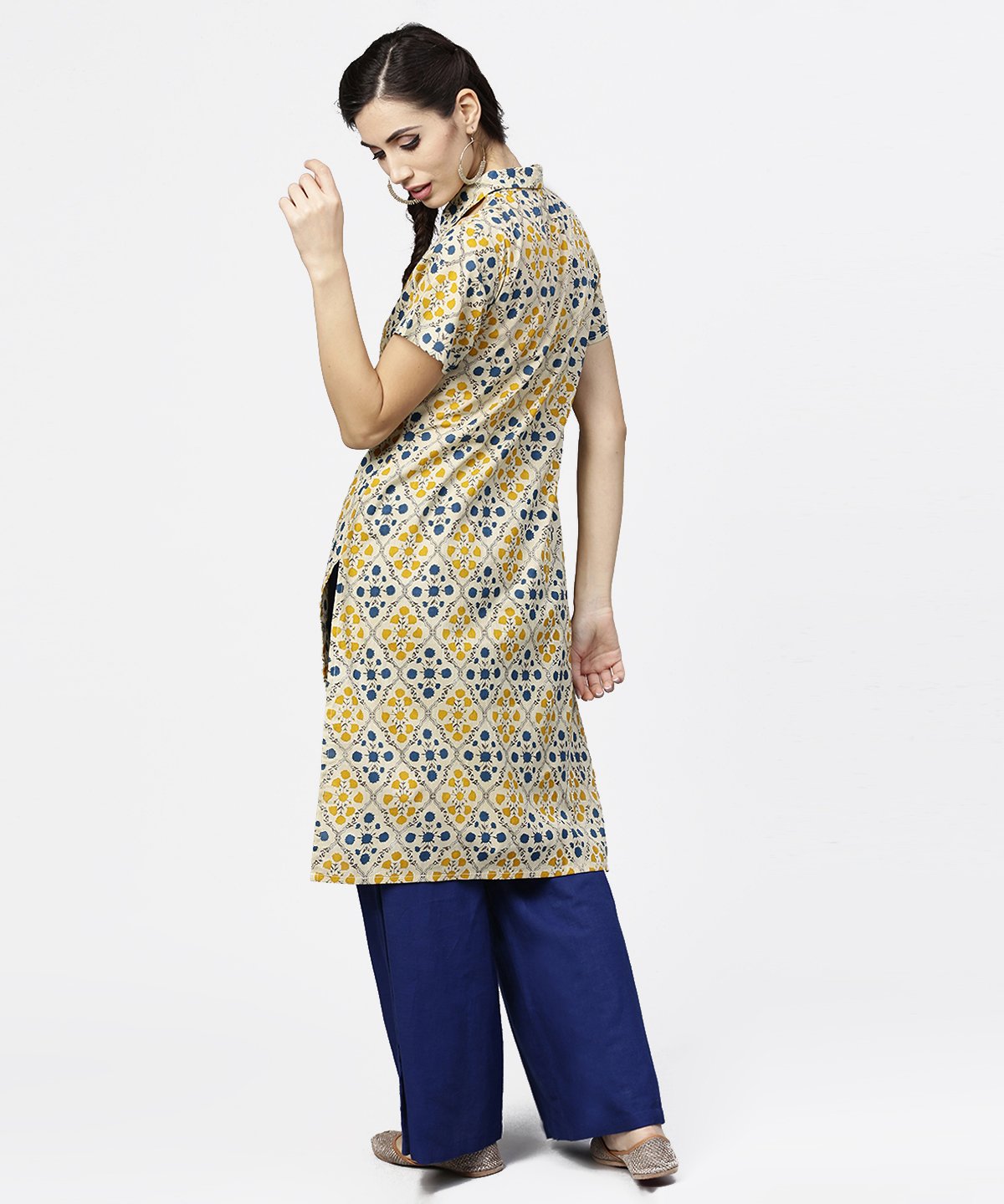 Women's Blue Short Sleeve Cotton Kurta