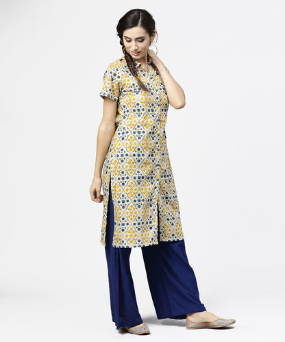 Women's Blue Short Sleeve Cotton Kurta