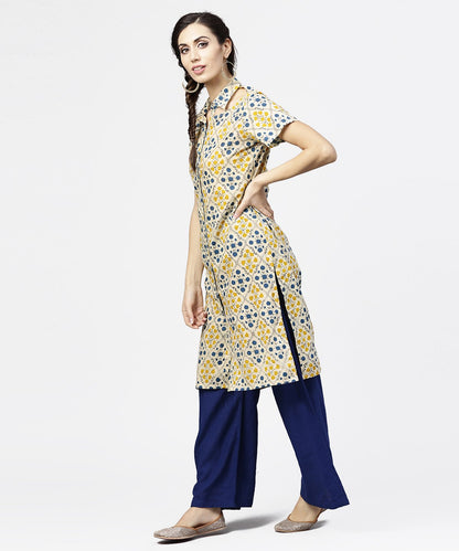 Women's Blue Short Sleeve Cotton Kurta