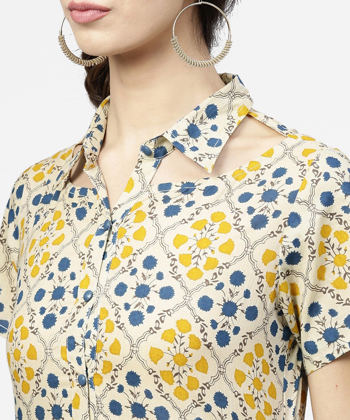 Women's Blue Short Sleeve Cotton Kurta