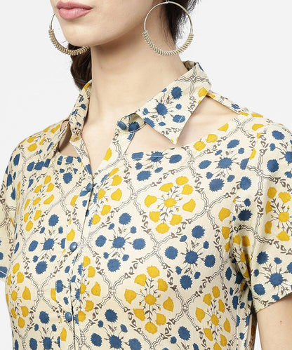Women's Blue Short Sleeve Cotton Kurta