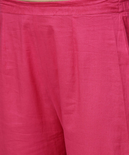 Women's Pink 3/4Th Sleeve Cotton A-Line Kurta With Pink Palazzo