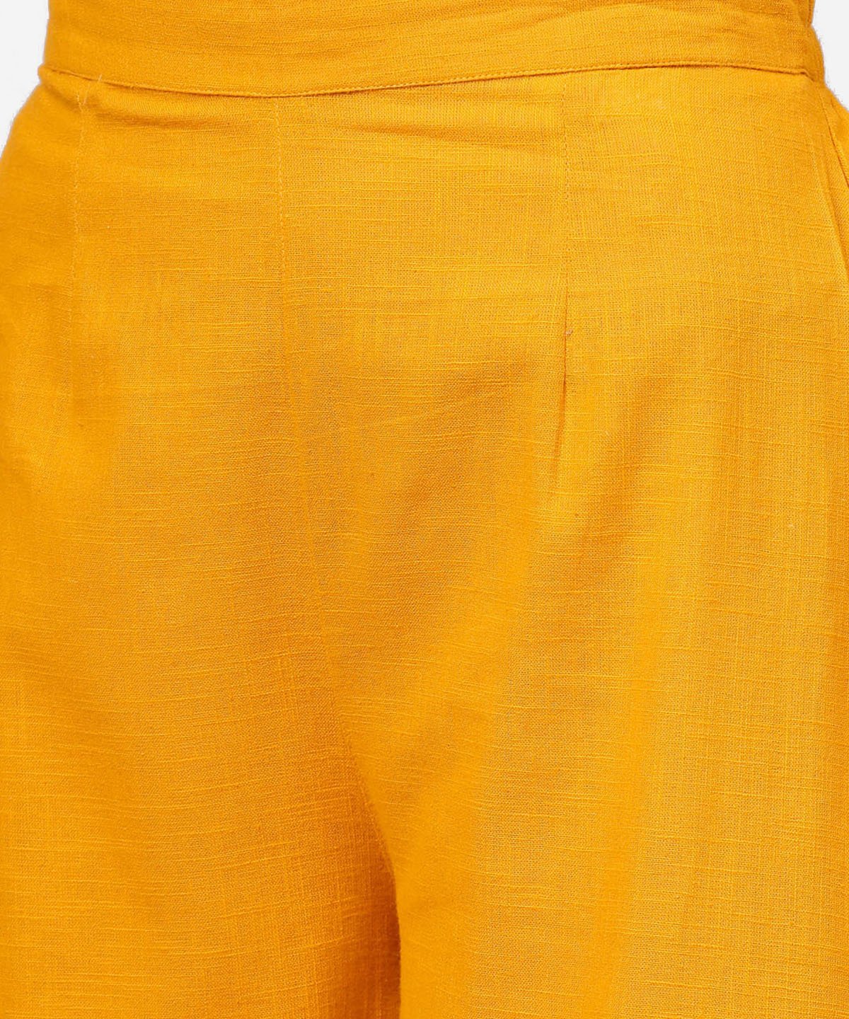 Women's Yellow 3/4Th Sleeve Cotton Anarkali Kurta With Ankle Length Flared Pallazo With Gotta Work