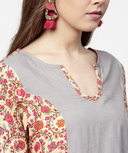 Women's Red & Grey Priinted 3/4Th Sleeve Cotton A-Line Dress
