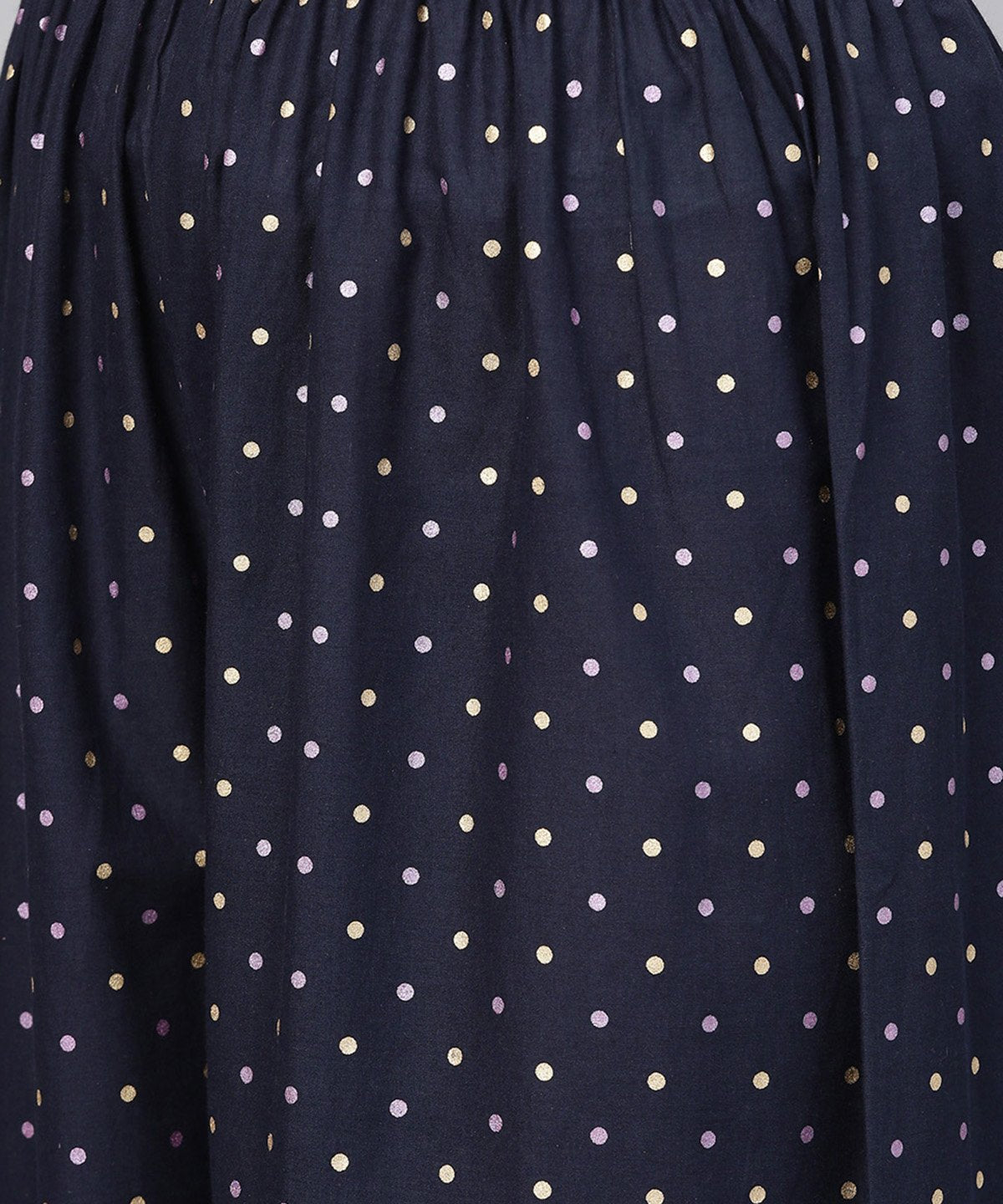 Women's Pink 3/4Th Sleeve Cotton Printed Kurta With Black Printed Ankle Length Pallazo