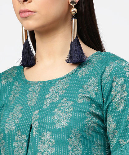 Women's Blue Printed Half Sleeve Cotton Kurta With Straight Ankle Length Pallazo