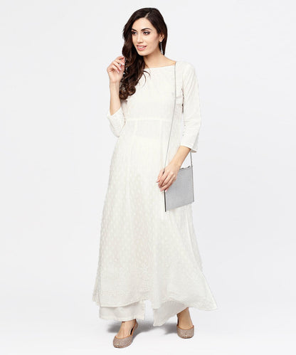 Women's Off White Printed 3/4Th Sleeve Cotton Kurta With Ankle Length Palazzo