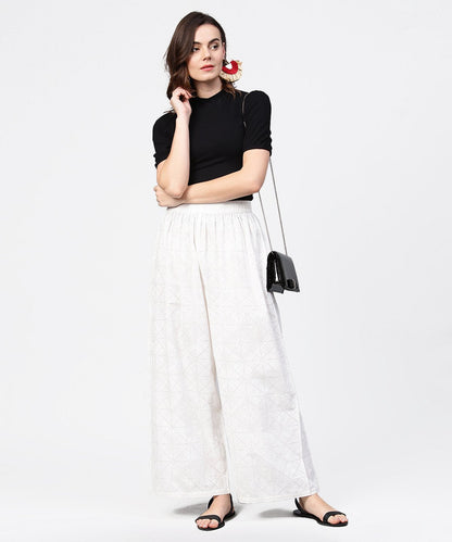 Women's Off White Printed Ankle Length Pallazo
