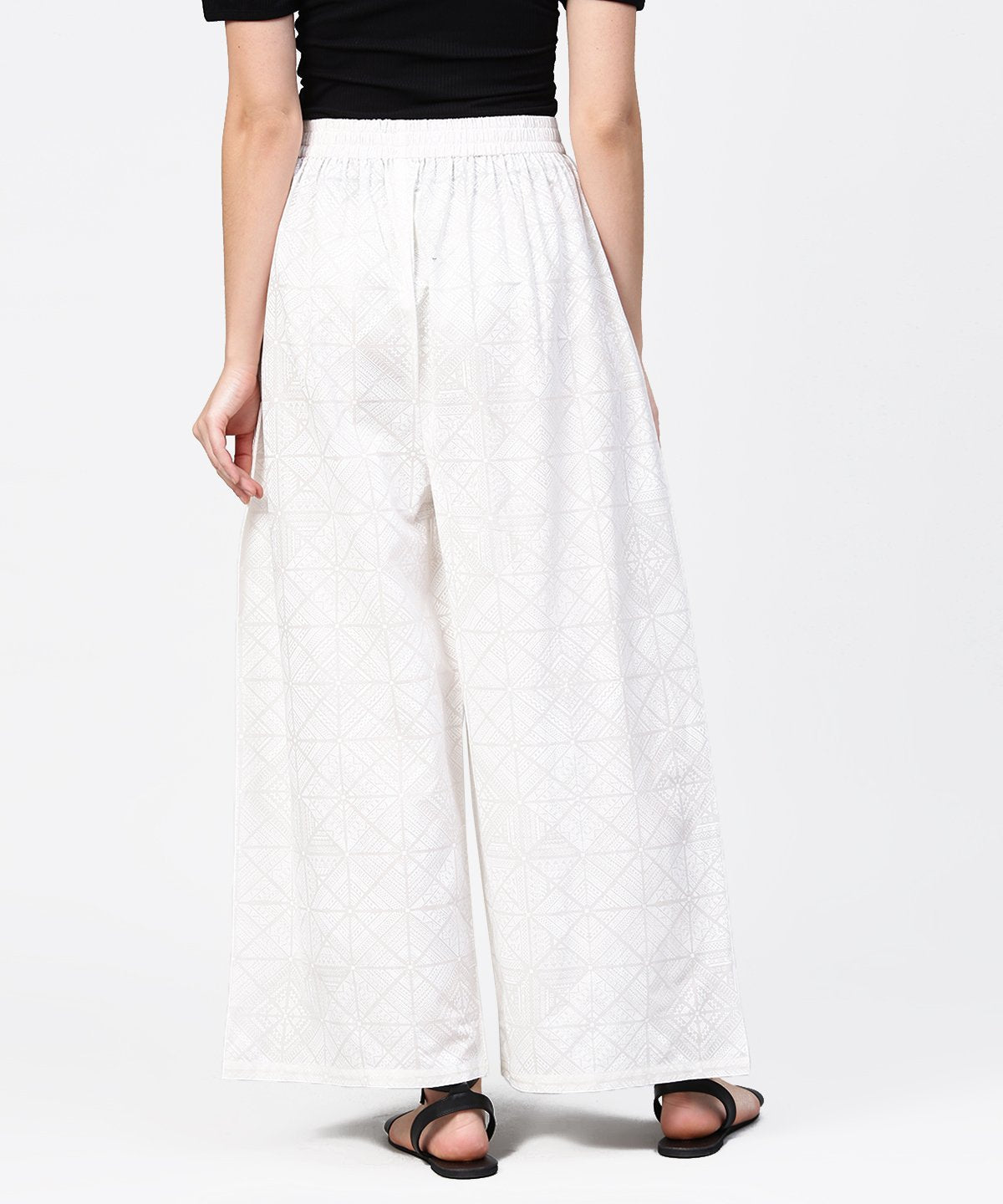 Women's Off White Printed Ankle Length Pallazo