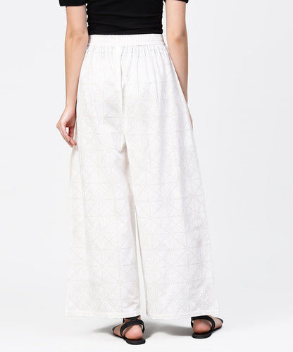 Women's Off White Printed Ankle Length Pallazo