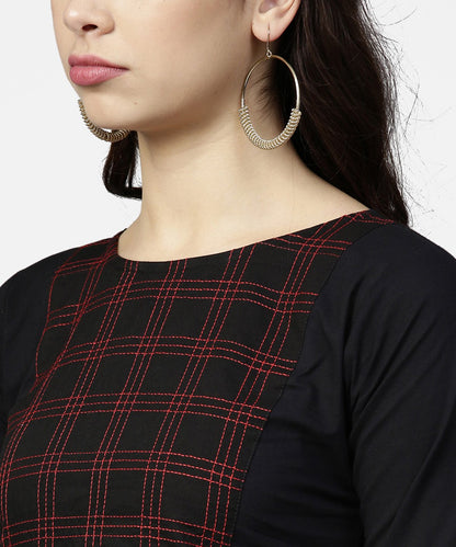 Women's Black 3/4Th Sleeve Yoke Printed Kurta With Ankle Length Pallazo