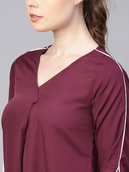 Women's Burgundy A-Line Dress With Knot Style Sleeves