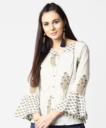 Women's Off White Full Sleeve Cotton Tops