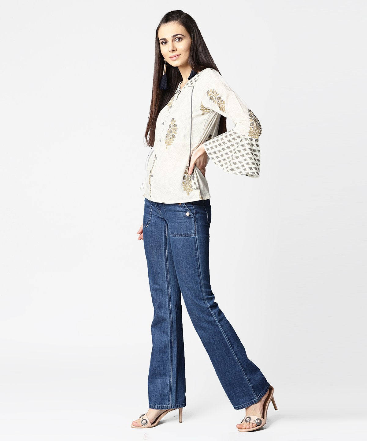 Women's Off White Full Sleeve Cotton Tops