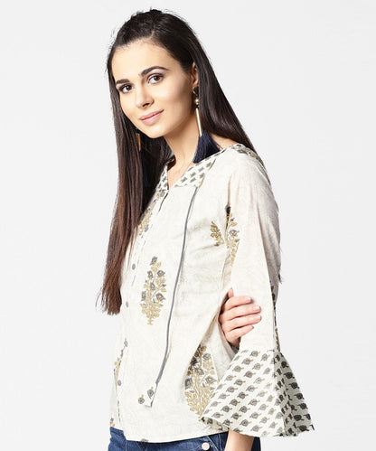 Women's Off White Full Sleeve Cotton Tops