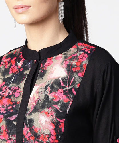 Women's Black Full Sleeve Rayon Tops With Printed Yoke