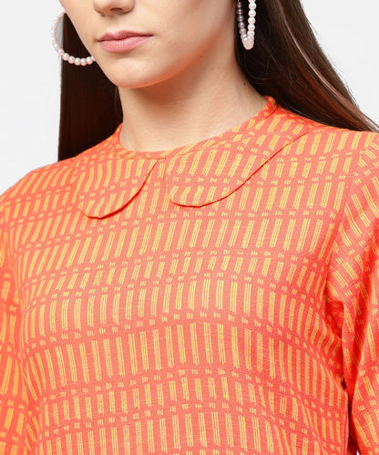 Women's Peach Half Sleeve Cotton Assymetric Kurta With Ankle Length Pant