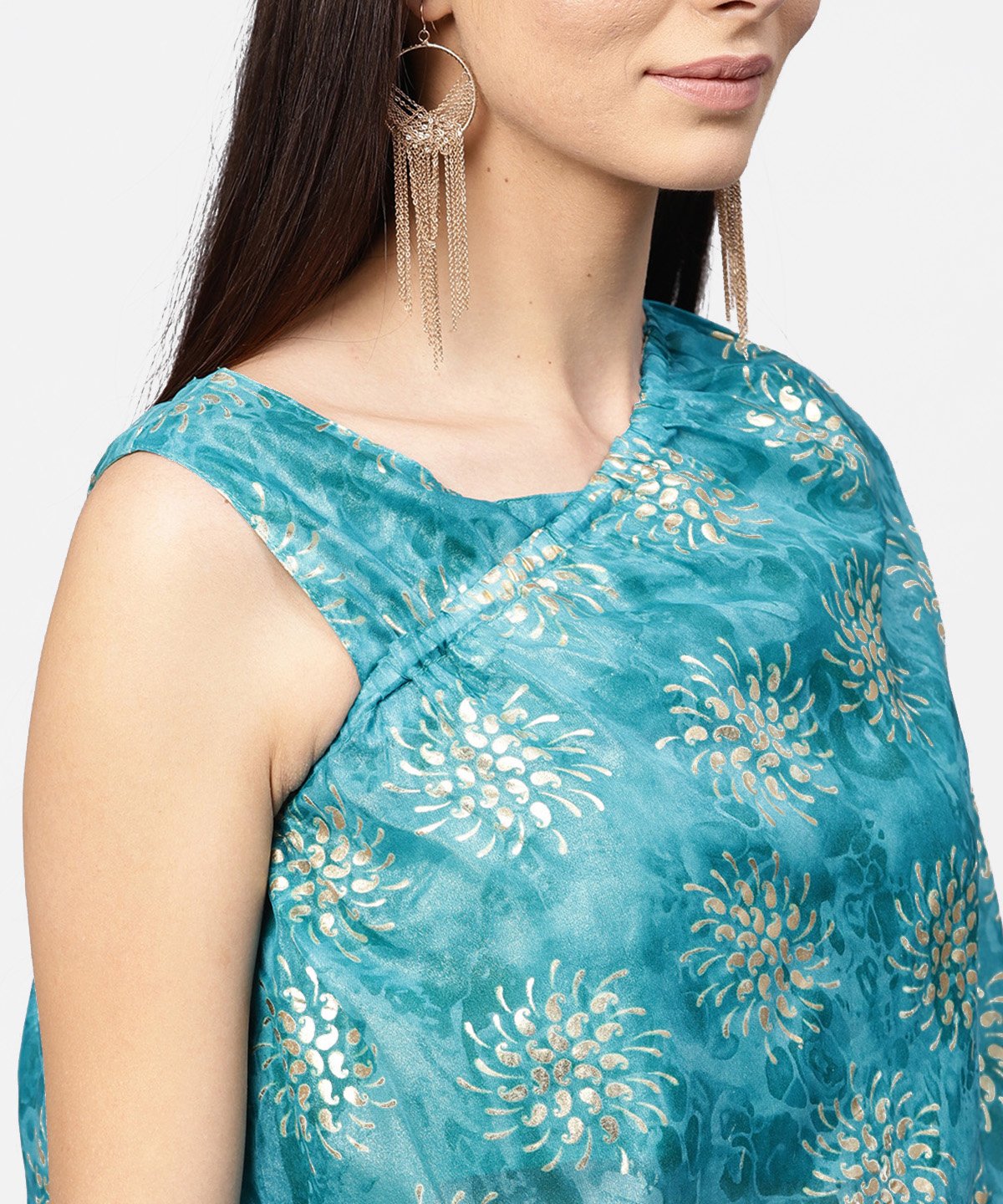 Women's Blue Boho Poncho Style Tops With Yellow Ankle Length Palazzo