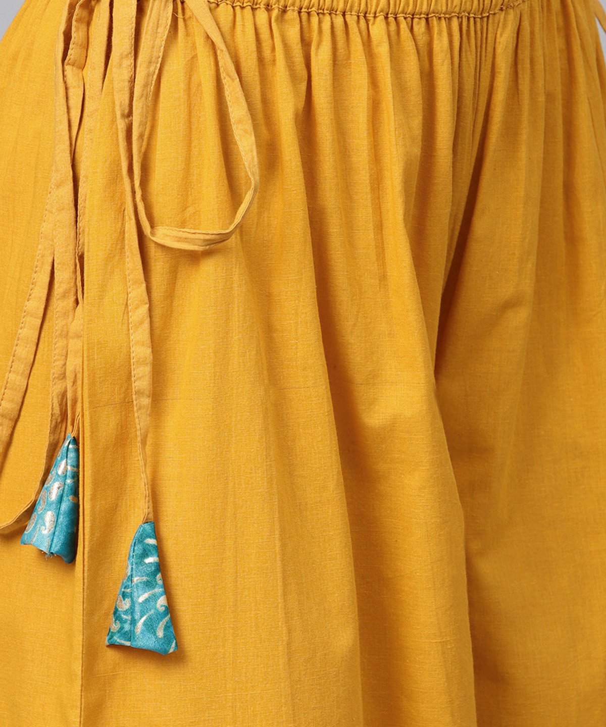 Women's Blue Boho Poncho Style Tops With Yellow Ankle Length Palazzo