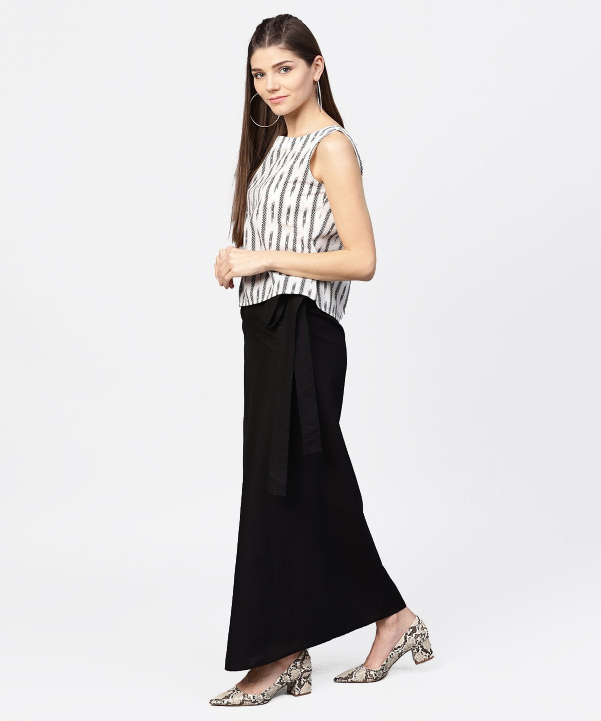 Women's Black Ankle Length Cotton Straight Skirt