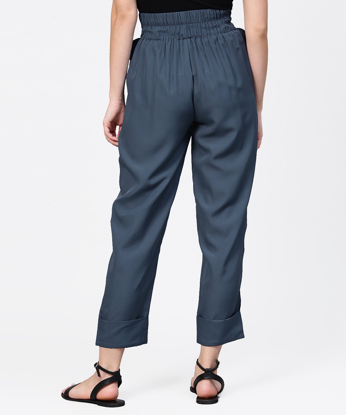 Women's Solid Grey Ankle Length Straight Trouser