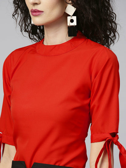 Women's Orange & Black Solid Top With Skirt