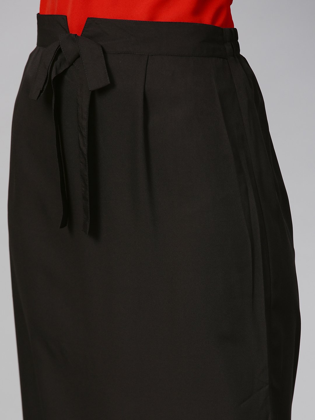 Women's Orange & Black Solid Top With Skirt