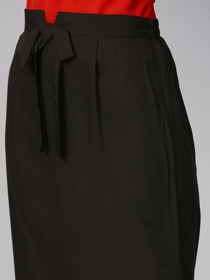 Women's Orange & Black Solid Top With Skirt
