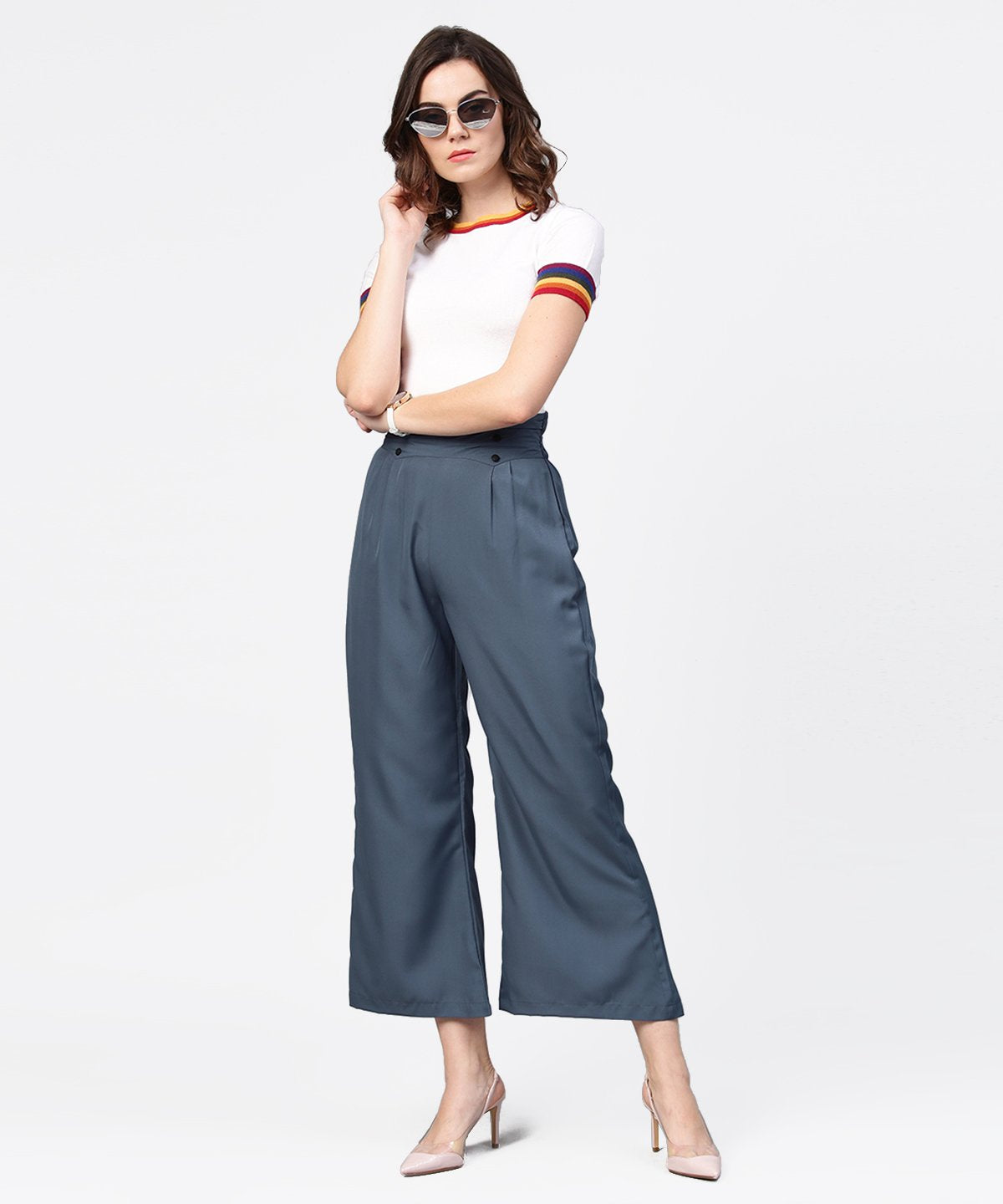 Women's Grey Ankle Length Straight Trouser