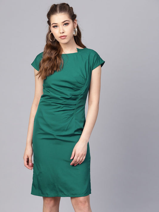 Women's Dark Green Sheath Cap Sleeve Dress