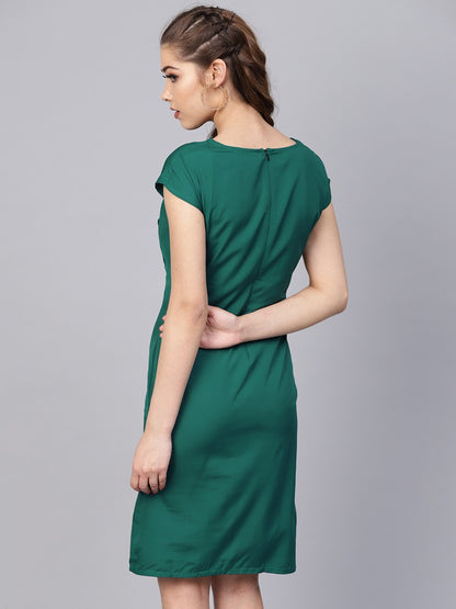 Women's Dark Green Sheath Cap Sleeve Dress