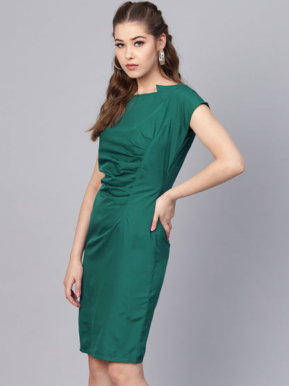 Women's Dark Green Sheath Cap Sleeve Dress