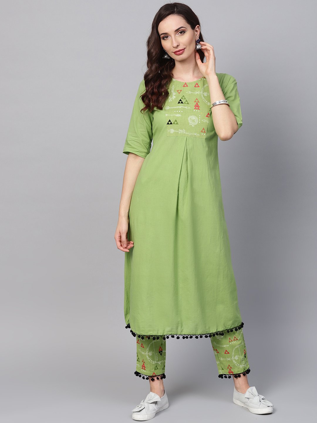 Women's Tribal Printed Yoke With Solid Kurta Set With Printed Palazzo