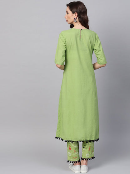 Women's Tribal Printed Yoke With Solid Kurta Set With Printed Palazzo