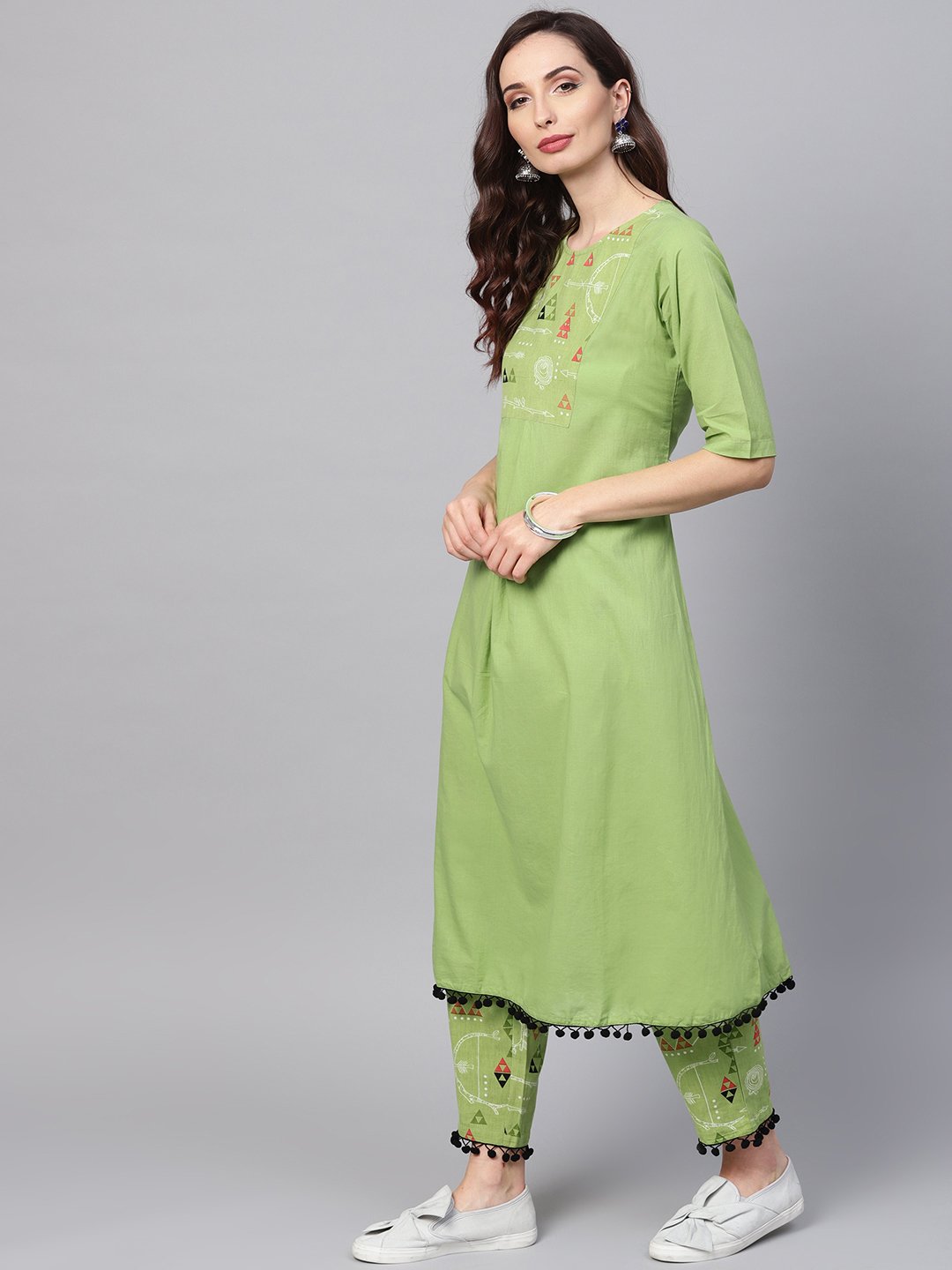 Women's Tribal Printed Yoke With Solid Kurta Set With Printed Palazzo