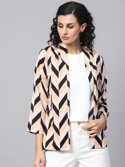 Women's Multi Colored 3/4Th Sleeve Front Open Jacket With Belt