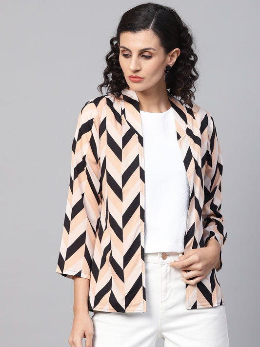 Women's Multi Colored 3/4Th Sleeve Front Open Jacket With Belt