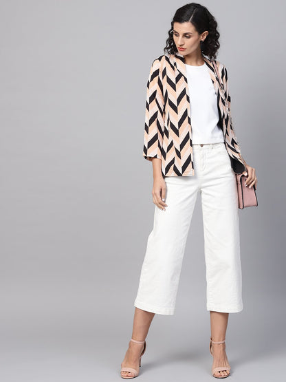 Women's Multi Colored 3/4Th Sleeve Front Open Jacket With Belt
