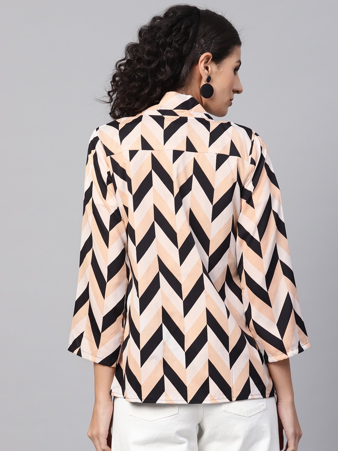 Women's Multi Colored 3/4Th Sleeve Front Open Jacket With Belt