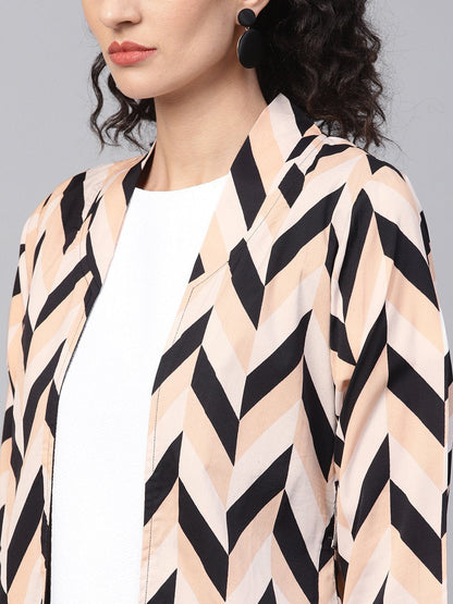 Women's Multi Colored 3/4Th Sleeve Front Open Jacket With Belt
